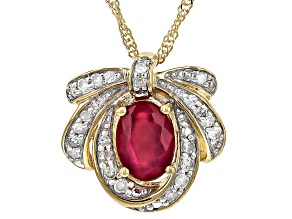 Red Mahaleo® Ruby With White Diamond 10k Yellow Gold Pendant With Chain 1.01ctw