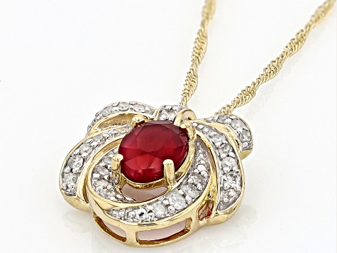 Store 0.16ctw Ruby Diamond Open Heart Pendant 10k Yellow Gold