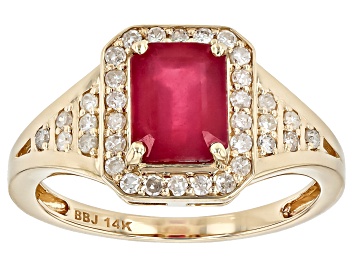 Picture of Red Mahaleo® Ruby With White Diamond 14k Yellow Gold Ring 2.17ctw