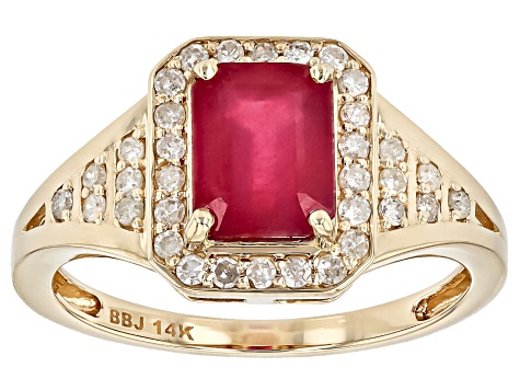 Red Mahaleo® Ruby With White Diamond 14k Yellow Gold Ring 2.17ctw
