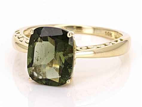 Green Moldavite 10k Yellow Gold Ring 1.80ct