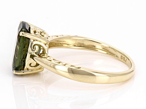 Green Moldavite 10k Yellow Gold Ring 1.80ct
