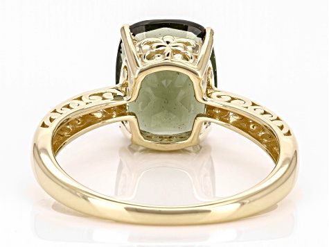 Green Moldavite 10k Yellow Gold Ring 1.80ct