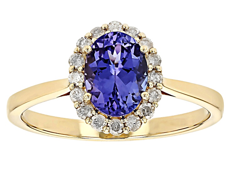 『TEN $RING 金銀 19』 Blue Tanzanite With White Diamond 10k Yellow Gold Ring 1.23ctw