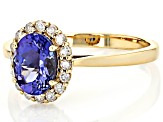 Blue Tanzanite With White Diamond 10k Yellow Gold Ring 1.23ctw