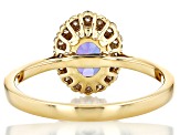 Blue Tanzanite With White Diamond 10k Yellow Gold Ring 1.23ctw