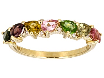 Picture of Multi Tourmaline With White Diamond 10k Yellow Gold Ring 1.04ctw