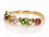 Multi Tourmaline With White Diamond 10k Yellow Gold Ring 1.04ctw