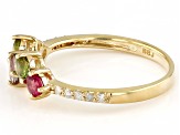 Multi Tourmaline With White Diamond 10k Yellow Gold Ring 0.67ctw