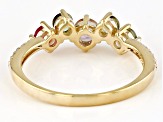 Multi Tourmaline With White Diamond 10k Yellow Gold Ring 0.67ctw