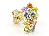 Multi Color Sapphire With White Diamond 10k Yellow Gold Earrings 0.71ctw