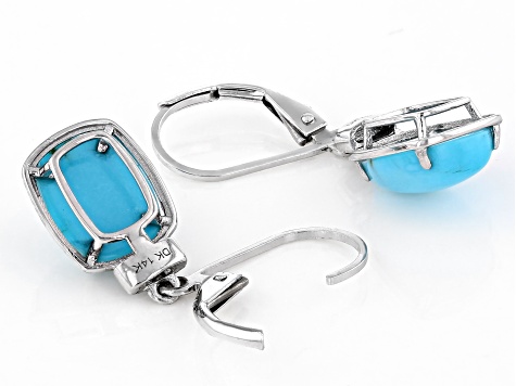 Blue Sleeping Beauty Turquoise With Blue Diamond Rhodium Over 14k White Gold Earrings 0.02ctw