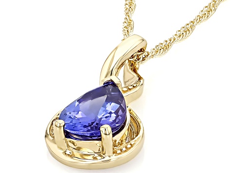 Blue Tanzanite With White Diamond 10k Yellow Gold Pendant With Chain 0.97ctw