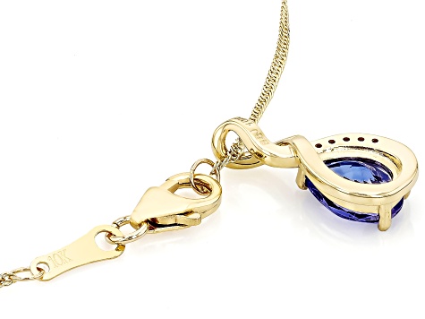 Blue Tanzanite With White Diamond 10k Yellow Gold Pendant With Chain 0.97ctw