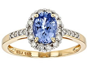 Ceylon Blue Sapphire With White Diamond 14k Yellow Gold Ring 1.45ctw