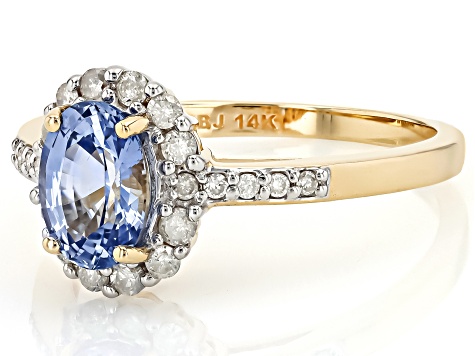 Ceylon Blue Sapphire With White Diamond 14k Yellow Gold Ring 1.45ctw