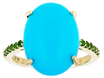 Picture of Blue Sleeping Beauty Turquoise With Tsavorite 10k Yellow Gold Ring 0.20ctw