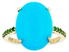 Blue Sleeping Beauty Turquoise With Tsavorite 10k Yellow Gold Ring 0.20ctw