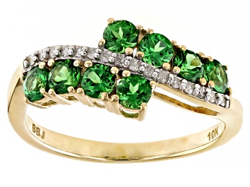Picture of Tsavorite Garnet With White Diamond 10k Yellow Gold Ring 0.88ctw