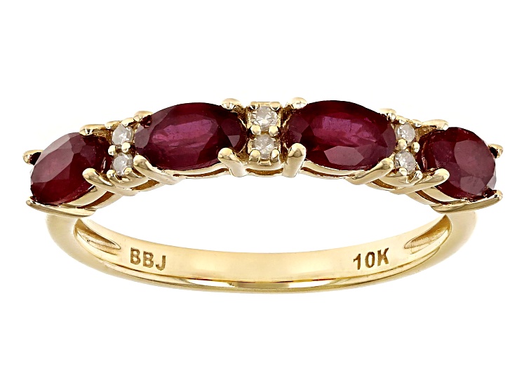 Red Mahaleo® Ruby With White Diamond 10k Yellow Gold Ring