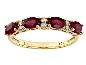 Picture of Red Mahaleo® Ruby With White Diamond 10k Yellow Gold Ring 1.24ctw