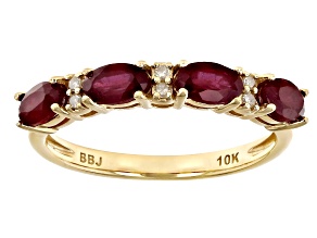 Red Mahaleo® Ruby With White Diamond 10k Yellow Gold Ring 1.24ctw