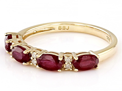 Red Mahaleo® Ruby With White Diamond 10k Yellow Gold Ring 1.24ctw