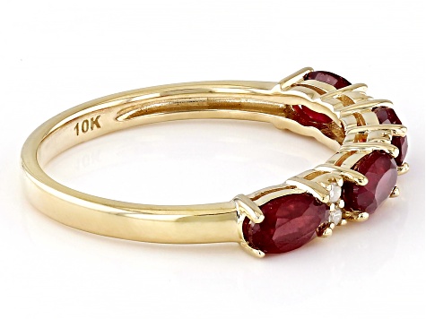 Red Mahaleo® Ruby With White Diamond 10k Yellow Gold Ring 1.24ctw