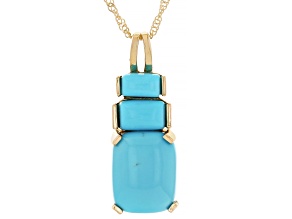 Blue Sleeping Beauty Turquoise 10k Yellow Gold Pendant With Chain