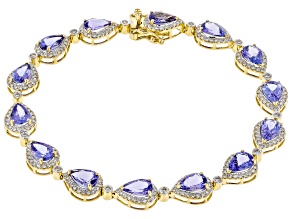 Blue Tanzanite With White Diamond 18k Yellow Gold Bracelet 14.03ctw
