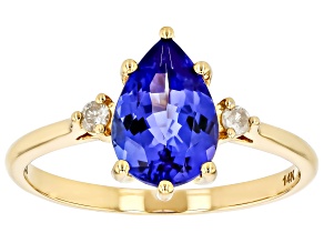 Blue Tanzanite With White Diamond 14k Yellow Gold Ring 1.66ctw