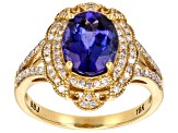 Blue Tanzanite With White Diamond 18k Yellow Gold Ring 2.85ctw