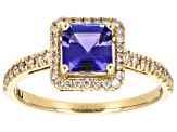 Blue Tanzanite With White Diamond 14k Yellow Gold Ring 1.26ctw