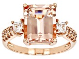 Peach Morganite With White Zircon 10k Rose Gold Ring 4.23ctw