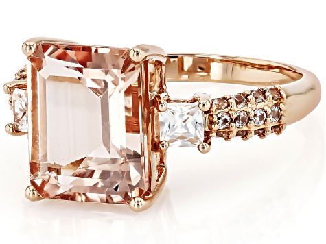 Peach Morganite With White Zircon 10k Rose Gold Ring 4.23ctw