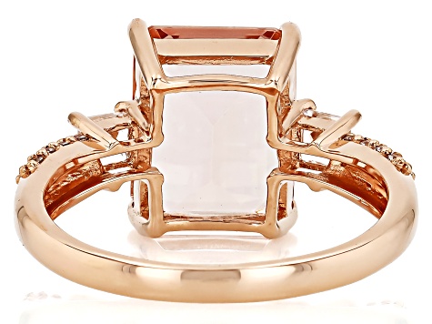 Peach Morganite With White Zircon 10k Rose Gold Ring 4.23ctw