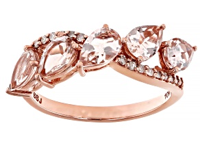 Peach Morganite With White Diamond 10k Rose Gold Ring 1.52ctw
