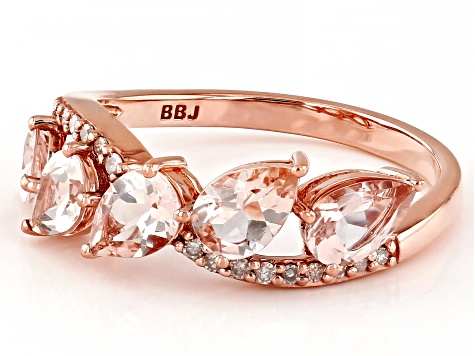 Peach Morganite With White Diamond 10k Rose Gold Ring 1.52ctw