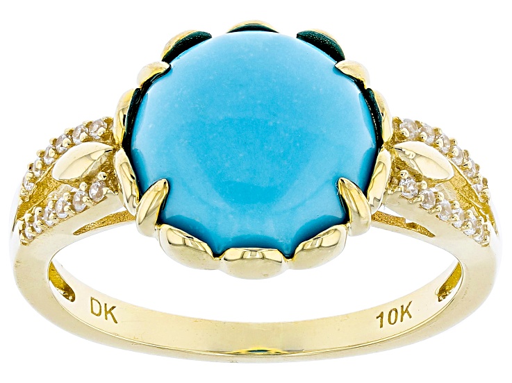 Blue Sleeping Beauty Turquoise With White Diamond 10k Yellow