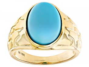 Blue Sleeping Beauty Turquoise 10k Yellow Gold Unisex Ring