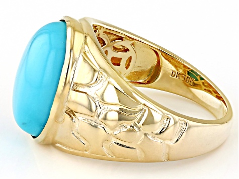 Blue Sleeping Beauty Turquoise 10k Yellow Gold Unisex Ring