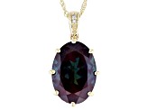 Blue Lab Created Alexandrite With White Diamond 10k Yellow Gold Pendant With Chain 5.02ctw