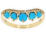 Blue Sleeping Beauty Turquoise With White Zircon 10k Yellow Gold Ring 0.19ctw