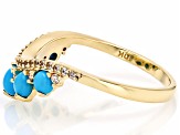 Blue Sleeping Beauty Turquoise With White Zircon 10k Yellow Gold Ring 0.19ctw