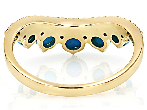Blue Sleeping Beauty Turquoise With White Zircon 10k Yellow Gold Ring 0.19ctw