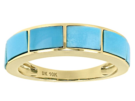 Blue Sleeping Beauty Turquoise 10k Yellow Gold Band Ring