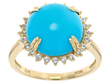 Picture of Blue Sleeping Beauty Turquoise With White Topaz 10k Yellow Gold Ring 0.31ctw