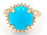 Blue Sleeping Beauty Turquoise With White Topaz 10k Yellow Gold Ring 0.31ctw