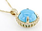 Sleeping Beauty Turquoise With White Topaz 10k Yellow Gold Pendant With Chain 0.38ctw