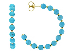 Blue Sleeping Beauty Turquoise 10k Yellow Gold Hoop Earrings